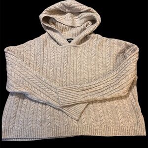 Express Beige Cable-Knit Hoodie Sweater